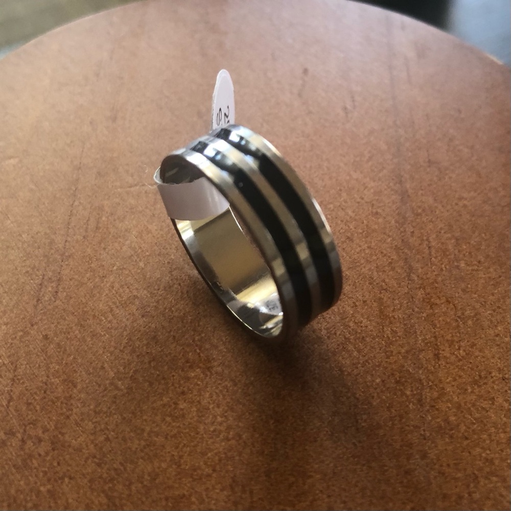 Stylish Stainless Steel Black and Silver  Ring Size 9
